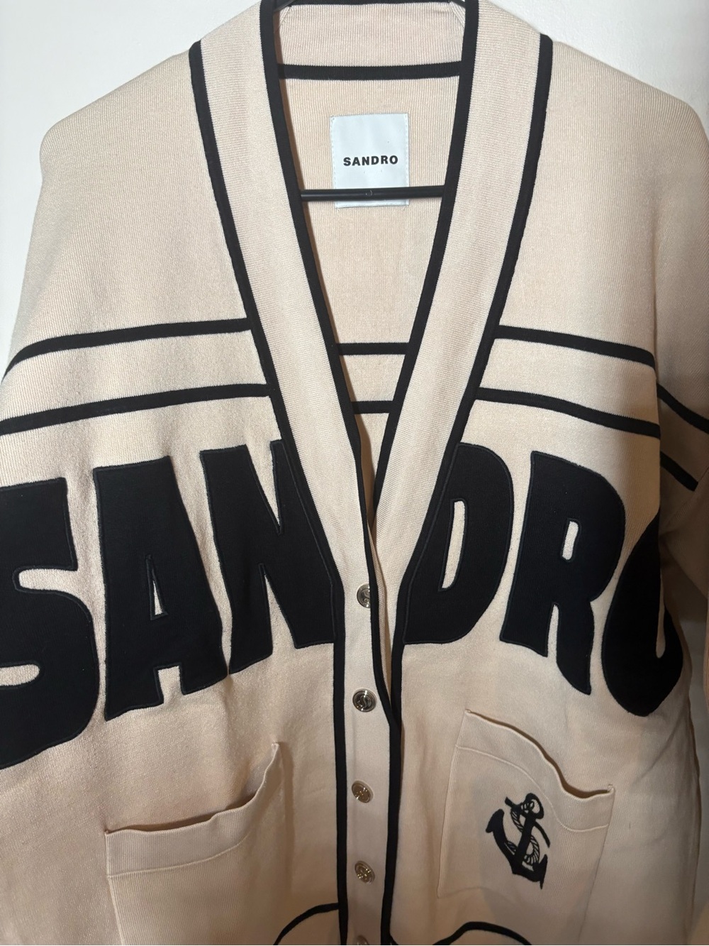 {EUC} Sandro Cream Cardigan with Black Lettering and Anchor Motif Small (1) - Picture 8 of 8